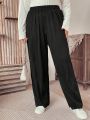 Plus Size Solid Color Elastic Waist Pants