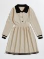 Girls' Contrast Color Sweater Dress, For Older Girls