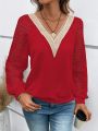 Lace Splicing V-Neck Women'S Sweatshirt