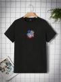 Men'S Knit Short Sleeve Tee With National Flag Pattern