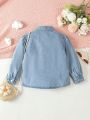 Little Girls' Casual And Comfortable Fitted Bubble Sleeve Denim Top