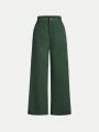 SHEIN Tween Girls' Fashionable Solid Color Woven Straight Wide Leg Pants For Casual Street Style