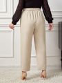 SHEIN Privé Women's Solid Color Button Decoration Plus Size Elegant Long Pants