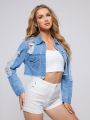 Ripped Raw Hem Crop Denim Jacket