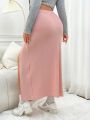 SHEIN Qutie Plus Size Soft Pink Designed Comfortable Skirt