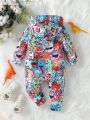 Baby Girls' Cute Monster Pattern Hooded Zipper Jumpsuit