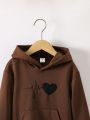 Little Girls' Casual Kangaroo Pocket Hooded Sweatshirt With Heart Embroidery For Autumn And Winter