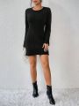 SHEIN Essnce Button Detail Ribbed Knit Bodycon Sweater Dress