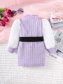 Infant Color Block False Two-piece Dress Without Belt