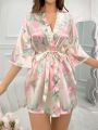 Floral Printed Satin Bathrobe