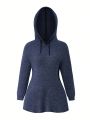 SHEIN LUNE Large Size Solid Color Drawstring Hooded Casual Two-piece Set