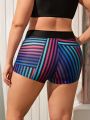 SHEIN Swim SPRTY Plus Size Striped Swimsuit Shorts With Knotted Waist