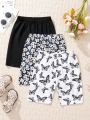 SHEIN Kids SUNSHNE Teen Girls' Solid Color Plus Flower & Butterfly Print Bottoming Shorts Set (3pcs)