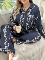 Plus Size Women's Floral Printed Long Sleeve Long Pants Homewear Set