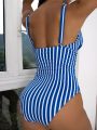 SHEIN Swim Vcay Striped Ruched Plunging One Piece Swimsuit