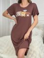 Women's Bear Print Short Sleeve T-Shirt Nightgown