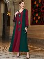 SHEIN Najma Women's Color-blocking Nail Bead Decor Arabic Traditional Long Dress