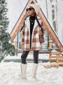 SHEIN Kids Cooltwn Tween Girl Buffalo Plaid Pattern Lapel Collar Coat