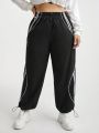 SHEIN Essnce Plus Size Color Block Striped Drawstring Waist Pants