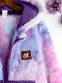 SHEIN Kids HYPEME Girls' Tie-dye Plush Jacket For Autumn/winter