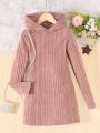 SHEIN Kids EVRYDAY Tween Girl 2pcs Ribbed Knit Hooded Dress