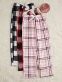 3pcs Plaid Print Tie Waist Sleep Pants