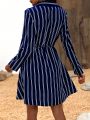 Random Striped Pattern Shirt Dress