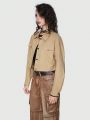 Grunge Punk Women's Solid Color Drop Shoulder Cropped Jacket