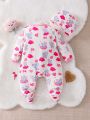 Newborn Baby Girls' And Boys' Adorable Elephant Cartoon Print Jumpsuit For Homewear And Crawling