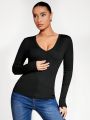 SHEIN BASICS V-Neck Long Sleeves Slim Fit T-Shirt