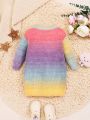 SHEIN Baby Girl Ombre Cartoon Embroidery Sweater Dress