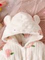 Baby Girl Peach Embroidery 3D Ears Design Hooded Belted Coat