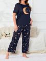 Plus Size Moon & Star Printed Pajama Set