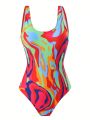 Women's Printed One-Piece Swimsuit Matching With Swimwear Cover-Up Skirt