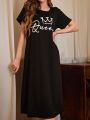 Letter Printed T-shirt Long Nightdress