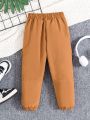 Young Girl Letter Patched Detail Flap Pocket Cargo Pants