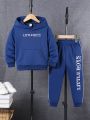 SHEIN Kids EVRYDAY Toddler Boys' Long Sleeve Hooded Casual Sweatshirt And Jogging Pants Set For Spring And Autumn