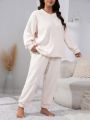 Plus Solid Rib-knit PJ Set