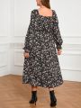 SHEIN Frenchy Plus Size Women's Floral Print High Slit Maxi Summer Long Dress