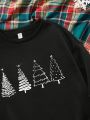 Teen Girl 1pc Christmas Tree Print Drop Shoulder Sweatshirt