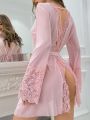 Women's Lace Patchwork Robe With Waist Belt