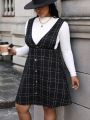 SHEIN Essnce Plus Size Women's Plaid Apron Dress