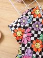 SHEIN Kids HYPEME Young Girl Floral & Checker Print Dress