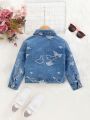 SHEIN Toddler Girls' Casual Butterfly Pattern Loose Fit Long Sleeve Denim Jacket