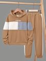 SHEIN Kids SPRTY Tween Boy Letter Graphic Colorblock Hoodie & Sweatpants