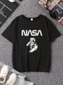 Teenage Boys' Letter & Astronaut Printed Short Sleeve T-Shirt