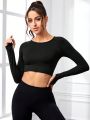 SHEIN Yoga Basic Solid Color Thumb Hole Cropped Sports T-Shirt