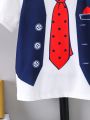 SHEIN Kids EVRYDAY Toddler Boys' Casual Printed Cool Gentlemen Vest & Short Sleeve T-shirt