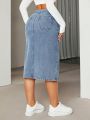 Women'S Solid Color Denim Skirt With Diagonal Pockets