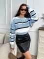 SHEIN Essnce Striped Pattern Drop Shoulder Sweater